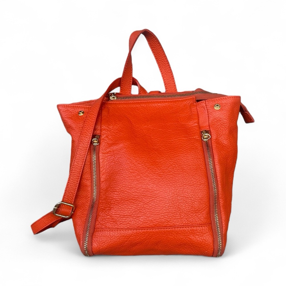 LAURA DI MAGGIO genuine leather mini backpack in vibrant orange